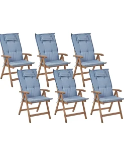Set di 6 sedie da giardino con cuscini AMANTEA Legno d'acacia Blu