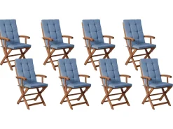 Set di 8 sedie da giardino con cuscini MAUI PREMIUM Legno d'acacia Blu