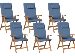 Set di 6 sedie da giardino con cuscini JAVA PREMIUM Legno d'acacia Blu