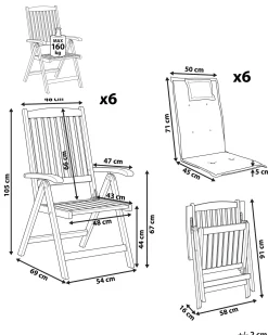 Set di 6 sedie da giardino con cuscini JAVA Legno d'acacia Tortora