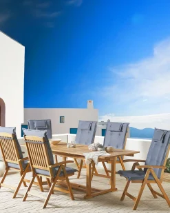 Set di 6 sedie da giardino con cuscini JAVA Legno d'acacia Blu