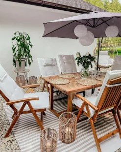 Set di 6 sedie da giardino con cuscini JAVA Legno d'acacia Bianco sporco