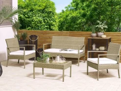 Set divani con tavolino MARSALA Rattan sintetico (PE) Marrone chiaro