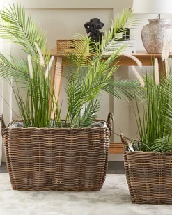 Set di 2 vasi da fiori in vimini ORMOS Rattan sintetico (PE) 53/59 cm Marrone