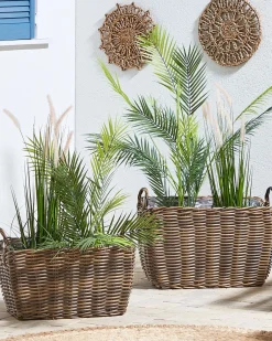 Set di 2 vasi da fiori in vimini ORMOS Rattan sintetico (PE) 53/59 cm Marrone