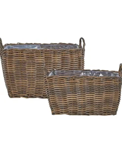 Set di 2 vasi da fiori in vimini ORMOS Rattan sintetico (PE) 53/59 cm Marrone