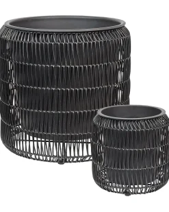 Set di 2 vasi per piante BRODIEA Rattan sintetico (PE) 26/45 cm Nero