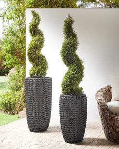 Set di 2 vasi per piante CEDRUS Rattan sintetico (PE) 37/45 cm Nero