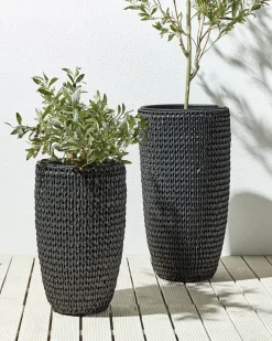 Set di 2 vasi per piante CEDRUS Rattan sintetico (PE) 37/45 cm Nero