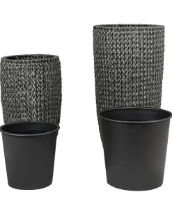 Set di 2 vasi per piante CEDRUS Rattan sintetico (PE) 37/45 cm Nero
