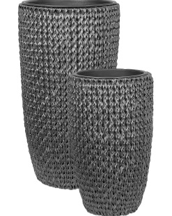 Set di 2 vasi per piante CEDRUS Rattan sintetico (PE) 37/45 cm Nero
