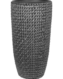 Set di 2 vasi per piante CEDRUS Rattan sintetico (PE) 37/45 cm Nero