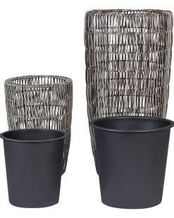 Set di 2 vasi per piante CHELONE Rattan sintetico (PE) 26/34 cm Marrone