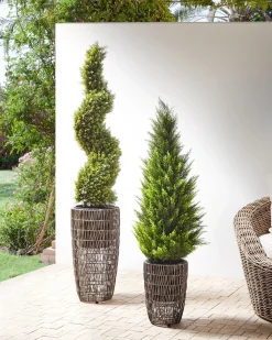 Set di 2 vasi per piante CHELONE Rattan sintetico (PE) 26/34 cm Marrone