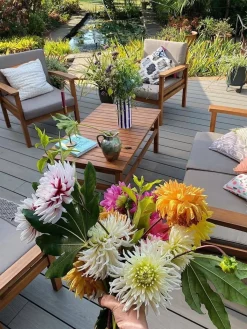 Set salotto da giardino con tavolo e pouf 4 posti MANILA Legno d'acacia Marrone chiaro