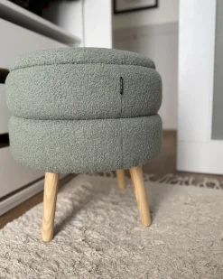 Sgabello contenitore OKATON Bouclé Verde