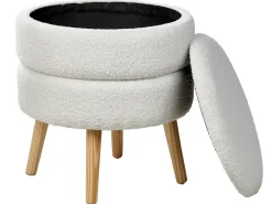Sgabello contenitore OKATON Bouclé Bianco