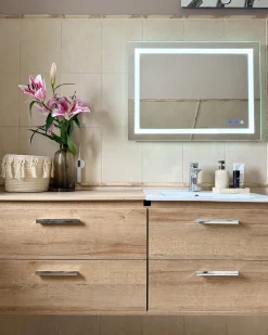 Specchio da bagno con luce LED PRENOIS 80 cm 60 cm Argento