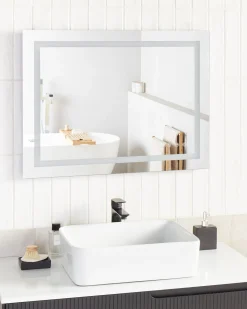 Specchio da bagno con luce LED PRENOIS 80 cm 60 cm Argento