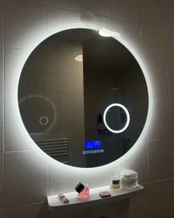 Specchio da bagno con luce LED FIXIN 80 cm 80 cm con altoparlante Bluetooth integrato Argento
