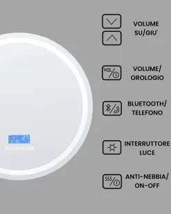 Specchio da bagno con luce LED BROGNON 60 cm 60 cm con altoparlante Bluetooth integrato Argento