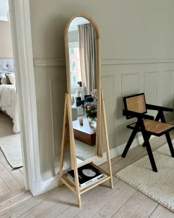 Specchio da parete con ripiano CHAMBERY 170 cm Legno di Paulownia Marrone chiaro