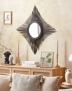 Specchio MAJENE 60 cm 60 cm Rattan Nero