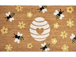 Tappetino da Ingresso KIGALIK Naturale 50 x 80 cm Ape Fiore Fibra di Cocco