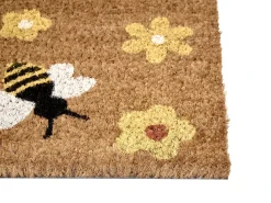 Tappetino da Ingresso KIGALIK Naturale 50 x 80 cm Ape Fiore Fibra di Cocco