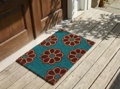 Tappetino da Ingresso KULIK Blu 50 x 80 cm Fiore Fibra di Cocco