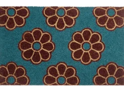 Tappetino da Ingresso KULIK Blu 50 x 80 cm Fiore Fibra di Cocco