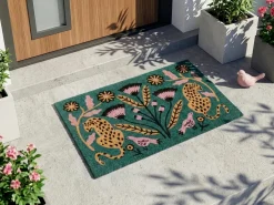 Tappetino da Ingresso NAKNEK Multicolore 50 x 80 cm Gatto Uccello Fiore Fibra di Cocco