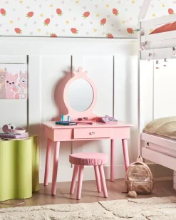 Tavolo da toilette per bambini con sgabello MARGIE Rosa