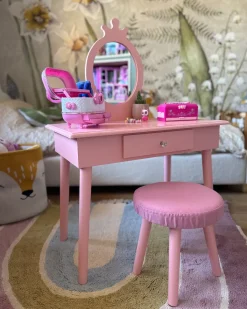 Tavolo da toilette per bambini con sgabello MARGIE Rosa