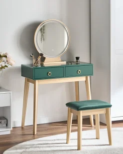 Toeletta con specchio e sgabello FEDRY LED Verde smeraldo