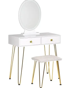 Toeletta con specchio e sgabello CAEN LED Bianco