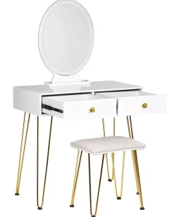 Toeletta con specchio e sgabello CAEN LED Bianco