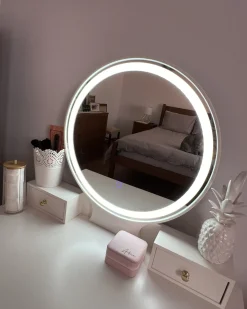 Toeletta con specchio e sgabello AUXON LED Bianco