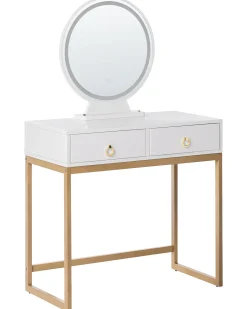 Toeletta con specchio e sgabello AUXON LED Bianco