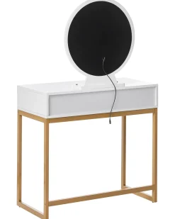 Toeletta con specchio e sgabello AUXON LED Bianco