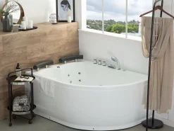 Vasca idromassaggio angolare con LED PARADISO Lato destro 158 x 113 cm Bianco