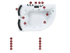 Vasca idromassaggio angolare con LED PARADISO Lato destro 158 x 113 cm Bianco