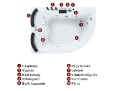 Vasca idromassaggio angolare con LED PARADISO Lato destro 158 x 113 cm Bianco