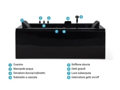 Vasca idromassaggio angolare con LED VARADERO Lato destro 183 x 90 cm Nero