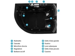 Vasca idromassaggio angolare con LED PARADISO Lato Sinistro 158 x 113 cm Nero