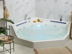 Vasca idromassaggio angolare con LED CACERES 211 x 150 cm Bianco