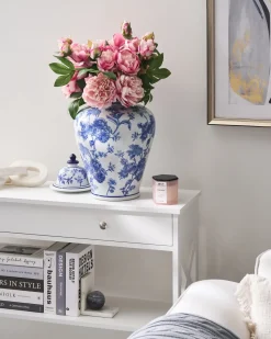 Vaso con coperchio ALFARO Porcellana 46 cm Bianco/Blu