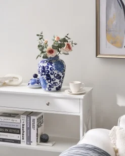 Vaso con coperchio CUENCA Porcellana 36 cm Bianco/Blu