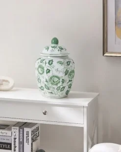 Vaso con coperchio FERROL Porcellana 29 cm Bianco/Verde