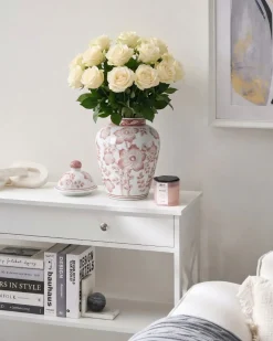 Vaso con coperchio MOGUER Porcellana 36 cm Rosso/Bianco